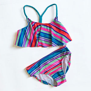 Striped flutter top bikini - girls L